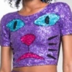 Di$count Universe Purple Sequin Kitty Crop  Top